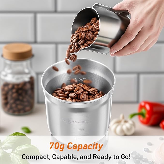 Secura Electric Coffee Grinder and Spice Grinder with 2 Stainless Steel Blades Removable Bowl | 2 Stainless Steel Blades Removable Bowls, For Spice, Coffee Bean, Dry and Wet Ingredients Grinding