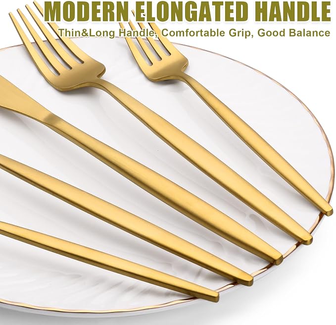 40 Piece Gold Silverware Set for 8, Terlulu Stainless Steel Flatware Set, Gold Cutlery Set Utensils Set, Tableware Include Forks Knives Spoons for Home Kitchen Restaurant Wedding, Satin Finish