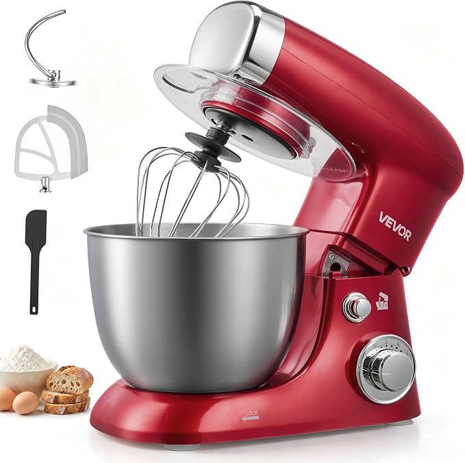 VEVOR 4.2 Qt Tilt Head Stand Mixer 400W Electric Dough Mixer, 6 Speeds Food Kitchen Mixer with Stainless Steel Bowl, Splash Guard, Dough Hook, Whisk, Beater, for Baking Mixing Whipping