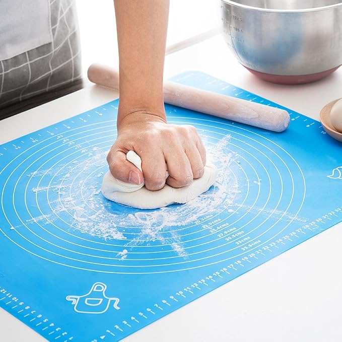 Silicone Baking Mat, Extra Thick Large Non Stick Pastry Mat Sheet for Dough Pie Crust Rolling Mats (Blue, XL-18''(W)*25''(L))