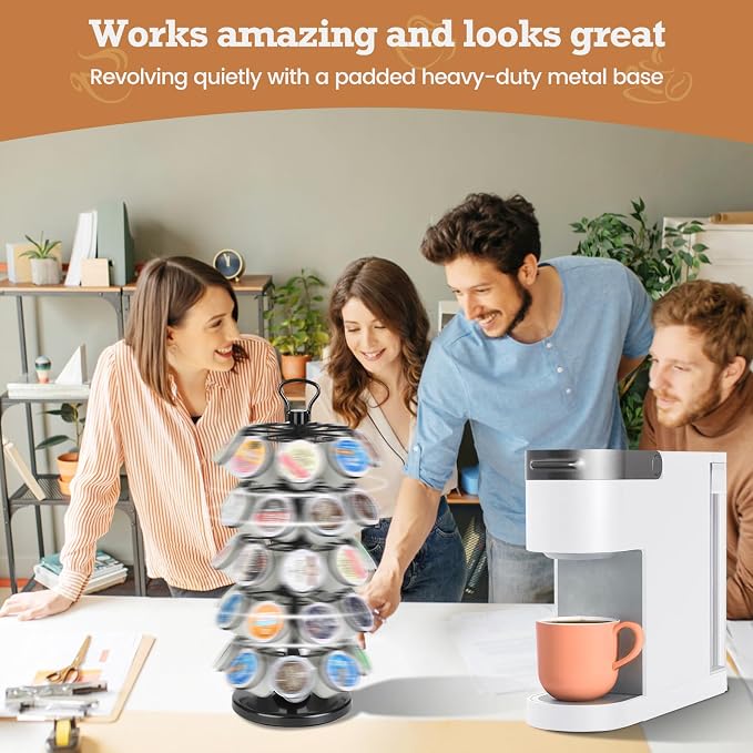 K Cup Holder, Coffee Pods Holder Storage Organizer Stand,40 Pods Capacity | K Cup Organizer,360°Rotating K Cup Carousel,Space-Saving for Countertop,Easy-Grip Top Handle,K Cups Holder Easy Assembly