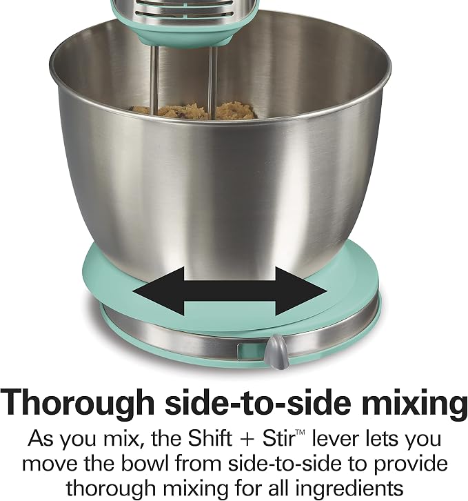 Hamilton Beach Classic Electric 4 Qt Stand Mixer & Hand Mixer With 6 Speeds | 2-in-1 Versatility | QuickBurst For Added Power | 290 Watts Peak Power | Built-In Bowl Rest | Aqua Blue