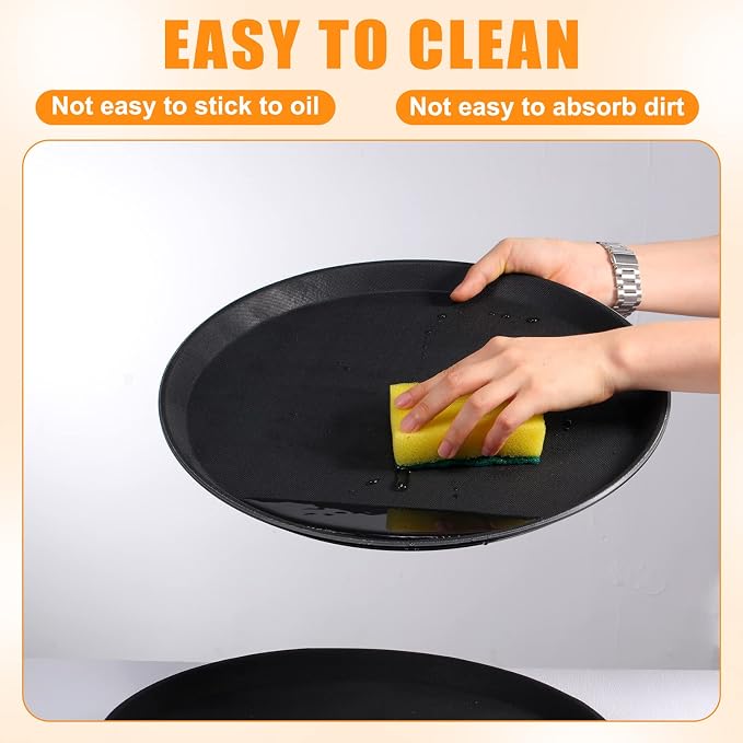Zopeal 8 Pcs Bar Service Tray Round Plastic Non Slip,14" | For Waiter Server in Restaurant Cafeteria Bar, Raised Edges Prevent Spills, Cocktail Food Server, Textured Surface Grip