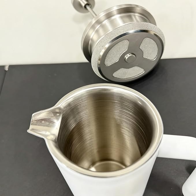 QNA French Press Coffee Maker, 34oz(1000ml)304 Stainless Steel, Double Wall | Includes a coffee canister and extra filter for upgraded 4-layer filtration, delivering smoother coffee with fewer grounds.