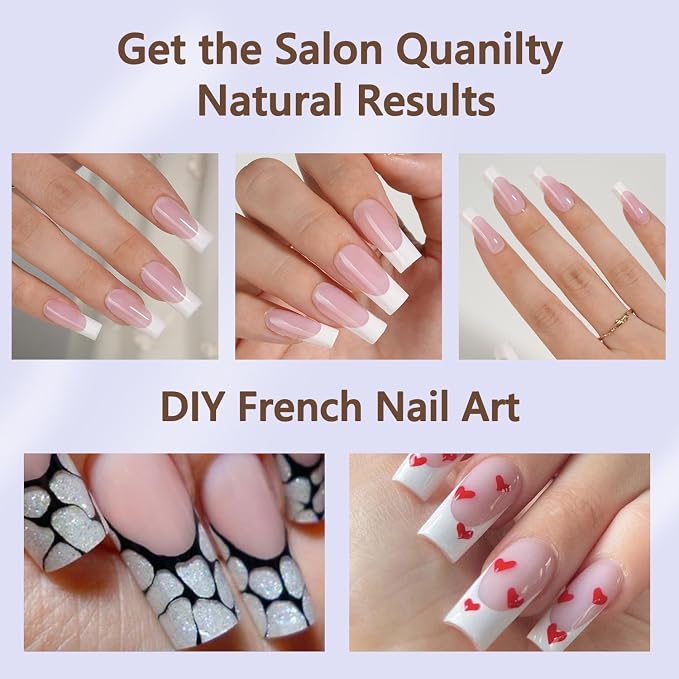 Misssix 240Pcs French Tip Press on Nail Long Square Gel Fake Nails Pink | No Need to File Tips Pre-lasting, White French Nail Tips for Nail Art DIY 15 Sizes