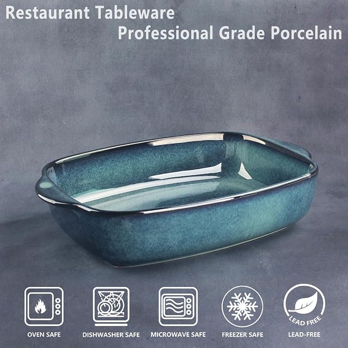 15.5 x 9.8-inch rectangular baking pan, 3.7-quart ceramic baking pan with handle, suitable for roasting vegetables/meats, lasagna, kitchen, and dining room.