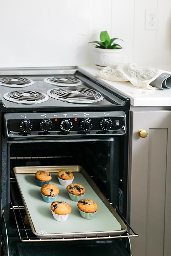 Silicone Oven Baking Mats, Dishwasher Safe, BPA Free, Extra Thick, Quarter Sheet 8 in by 11.75 in, Green and Gray