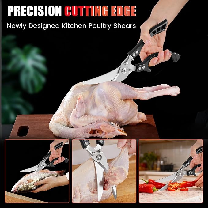 ANDONG Heavy Duty Kitchen Scissors, Professional Poultry Shears, Cooking Utensils, Black