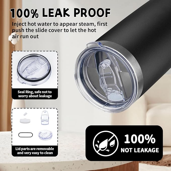 20 oz Tumbler with Lids and Straws, Stainless Steel Insulated Coffee Tumbler, Double Wall Vacuum Insulated Travel Mug Cup, Leakproof Thermal Coffee Cup for Hot and Cold Drinks (black)