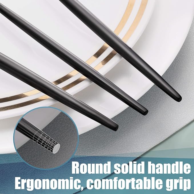Matte Black Silverware Set for 8,Modern Stainless Steel Brushed Cutlery Set,40-Pieces Heavy Duty Flatware Set,Knives Spoons and Forks Set Utensils Set, Satin Finish, Dishwasher Safe