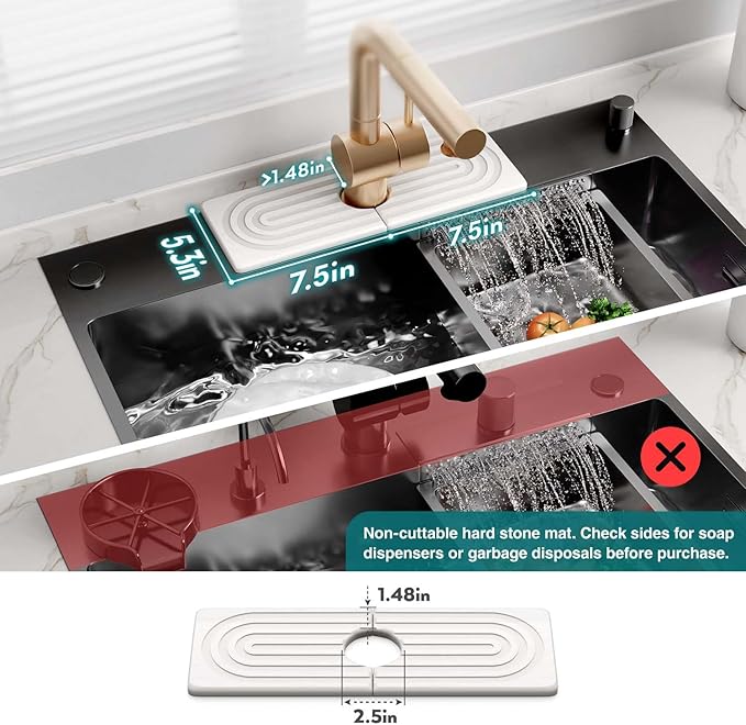 Faucet Mat for Kitchen Sink - Wider Diatomite Fast Drying Stone Sink Tray, Super Absorbent, Prevents Moisture Buildup - Faucet Splash Guard for Bathroom Counter (Light Grey, 15x5.3inch)