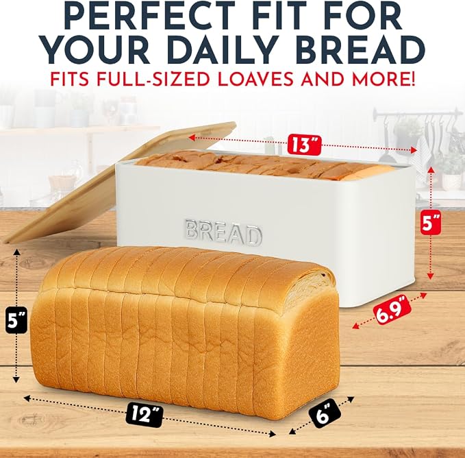 Bread Box for Kitchen Countertop, Homemade Bread - Bamboo Cutting Board Lid | Large Bread Box for Homemade Bread - Storage Bread Box with Cutting Board Lid
