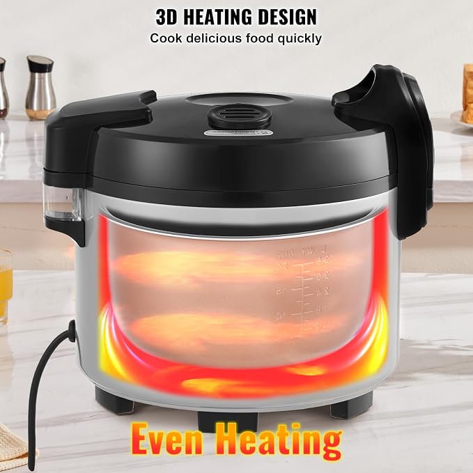 VEVOR Commercial Rice Cooker, 60-Cup Rice Cooker, 13.74 Qt / 13 Liter Large Rice Cooker and Warmer with Nonstick Inner Pot, Fast Cooking and 12-Hour Keep Warm, with Rice Cup and Paddle, for Restaurant