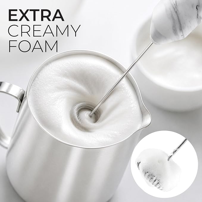 Zulay Kitchen Powerful Milk Frother AA Batteries Included – Ultra Fast Handheld Drink Mixer with Stainless Steel Whisk Stirrer for Coffee, Protein, Matcha & More, Frother Wand Electric Frothmate