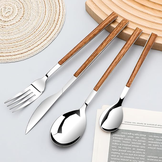 Stainless Steel Flatware Set for 4, Cutlery Utensils Set Include Knives/Forks/Spoons Service for 4, Mirror Polished and Dishwasher Safe (Silver)