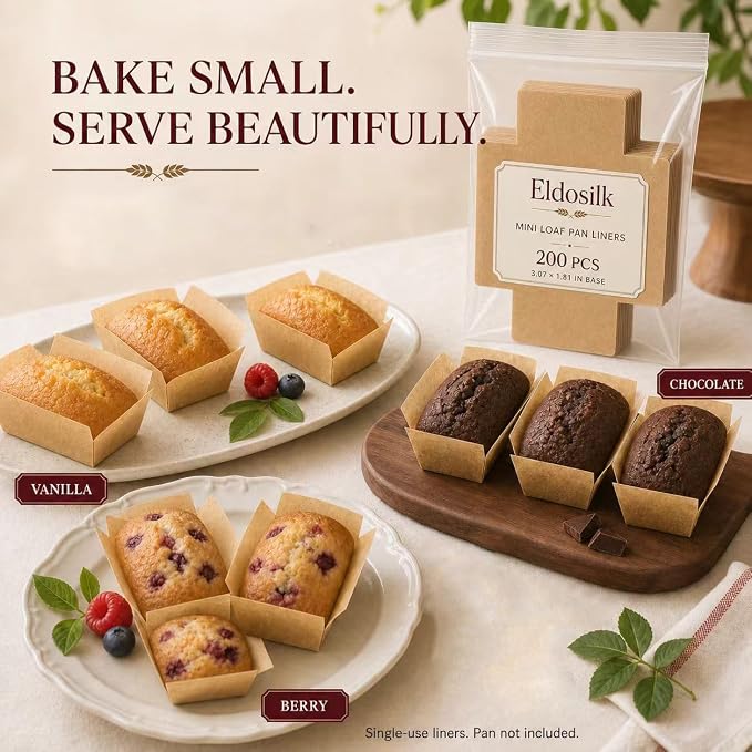 200Pcs Mini Loaf Parchment Liners 3×2 Inch | Disposable Non-Stick Baking Paper, Perfect For Banana Bread, Meatloaf, Nut Bread & All Mini Loaf Pans
