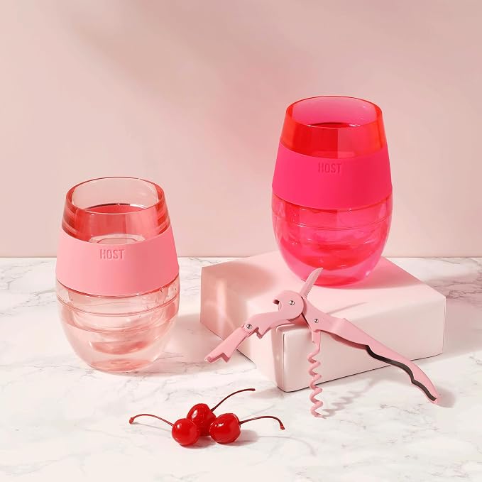 HOST Wine Freeze Cooling Cup, Plastic Double Wall Insulated Freezable Drink Chilling Tumbler with Freezing Gel Wine Glasses for Red and White Wine, Set of 1, 8.5 oz, Pink