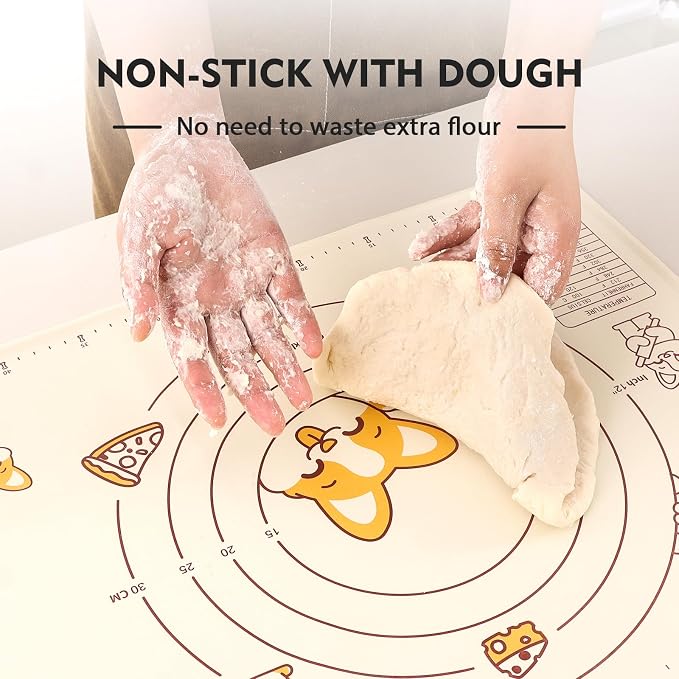Ourokhome Silicone Baking Mat Sheet and Pastry Dough Cutter, 0.5 Inch Thick 20'' X 16" BPA free Silicone Rolling Mat, Non-Stick and Anti-Slip, Dishwasher Safe (Beige)