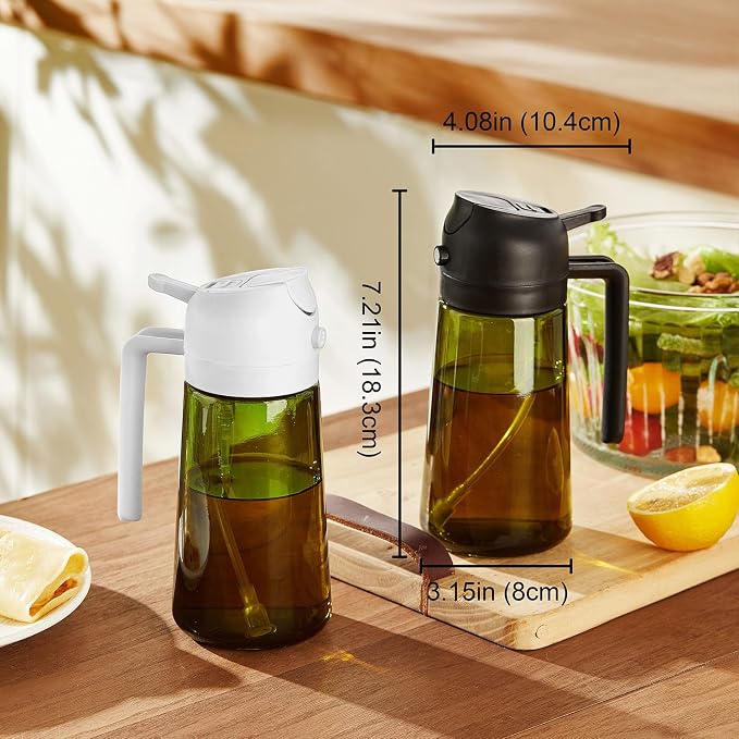 TrendPlain - Original 16oz/470ml Olive Oil Dispenser Bottle for Kitchen Gadgets and Air Fryer Accessories - Olive Oil Sprayer for Cooking w/Stickers - Ash