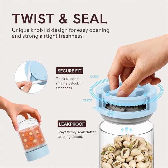 13 oz Small Airtight Glass Overnight Oats Containers with Lid | Twist Seal, Silicone Ring, Wide-Mouth Borosilicate Container for Yogurt, Chia Pudding, Fruit, Snacks and Meal Prep