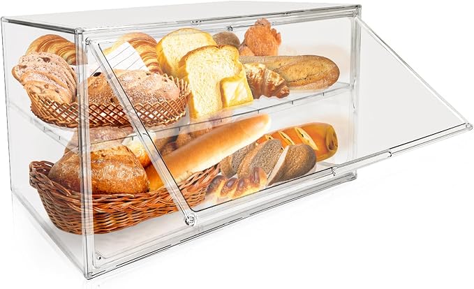 BOHOIDEE Extra Large 19.7"X14.6"X11.6" Clear Bread Box for Kitchen Counter, Acrylic Pastry Display Case Stackable Storage Container Plastic Bakery Display Case with Magnetic Door
