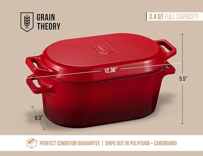 KooK Oval Dutch Oven, for Bread Baking, Sourdough Loaf Pan, Dual Handles, Enameled Cast Iron, with Sling, Dishwasher Safe, 3.4 Qt, Cherry Ombre