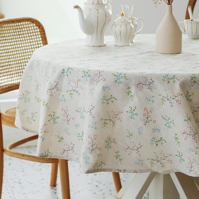 Pastoral Round Tablecloth - 60 Inch Dia. Table Cloth - Washable Table Cover with Dust-Proof Wrinkle Resistant for Restaurant, Picnic, Bistro, Indoor and Outdoor Dining, Gardenia
