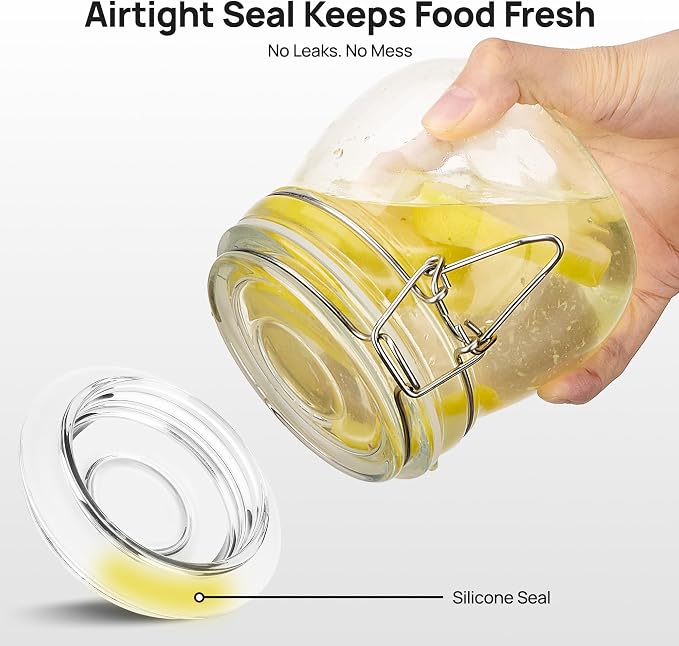 Vtopmart 16oz Glass Food Storage Jars with Airtight Clamp Lids, 3 Pack | Food Storage Canisters, Wide Mouth Canning Jars for Spices, Jams, Coffee Beans, Pickles, Pantry Organization, Shallow Drawers