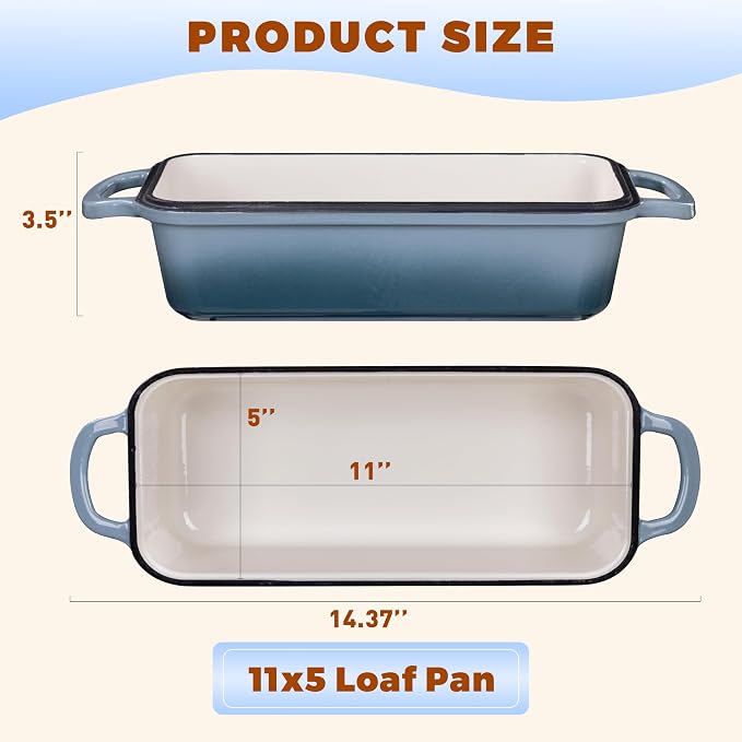 Cast Iron Loaf Pan with Lid, 11x5 Inch 5.8 Qt Sourdough Pan | Dutch Oven Bread Pan with lid, Large Cast Iron Loaf Pan for Sourdough Bread, 11x5 Size, 2-in-1 Design, Crispy Crust, Seasalt