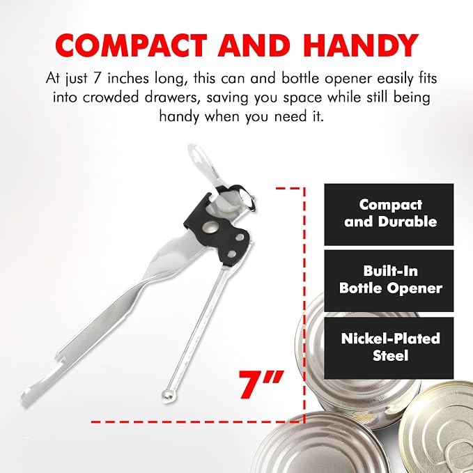 Chef Craft Select Can Opener with Bottle Opener, 7 Inch, Chrome, Nickle Plated