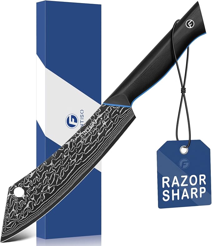 8" Damascus Butcher Knife & Chef Knife, 67-Layer Damascus Steel, G10 Handle | Japanese Meat Cleaver Knife with Ergonomic Full-Tang Handle - Zeus Series