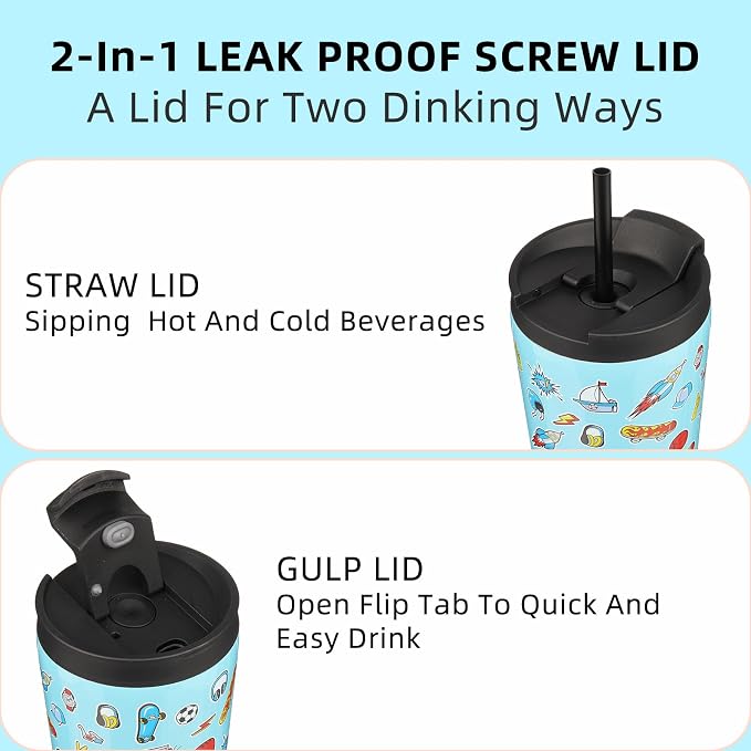 BJPKPK 22 oz Coffee Tumbler with Straw, Insulated Stainless Steel Cup | Double Wall Vacuum, Leak Proof Lid, Keeps Hot/Cold/Iced, BPA Free, Cupholder Friendly, Travel, Playground
