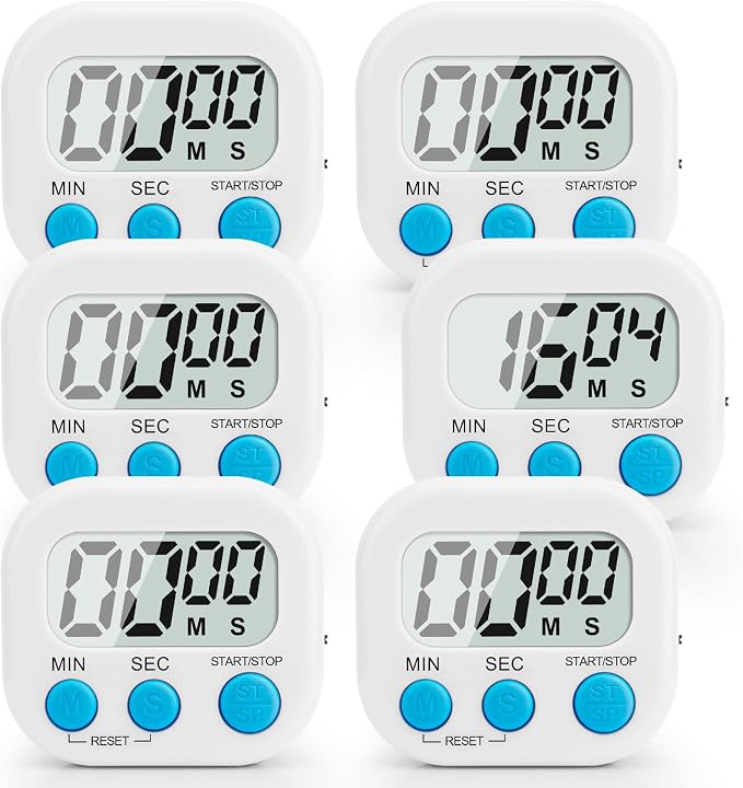 Digital Kitchen Timer, 6 Pcs White Classroom Timers for Kids Teacher, Magnetic Countdown Minute Simple Timer for Cooking Study Exercise Game Baking Reading Gym Meeting Work Task Classroom Organization