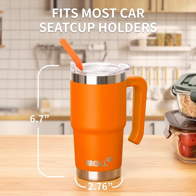 16 oz Kids Tumbler with Handle,Insulated Cup with Lid and Straw (Orange) | BPA Free, Food-Grade Safe Reusable Metal Water Bottle,Leak Proof Design,Sweat-Free Double Wall