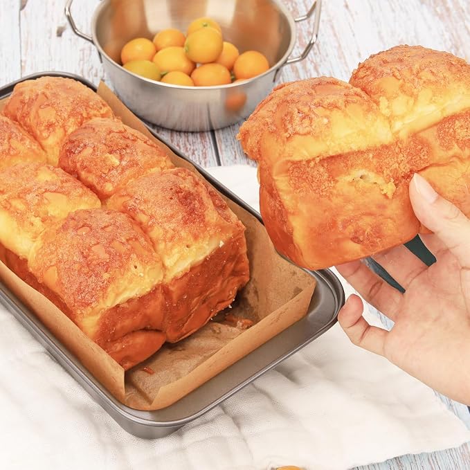 2 PCS Nonstick Loaf Pan Set, 9 x 5 Inch Carbon Steel Rectangle Bakeware with 100 Unbleached Parchment Liners for Baking Toast, Cakes, Banana Breads, Gray