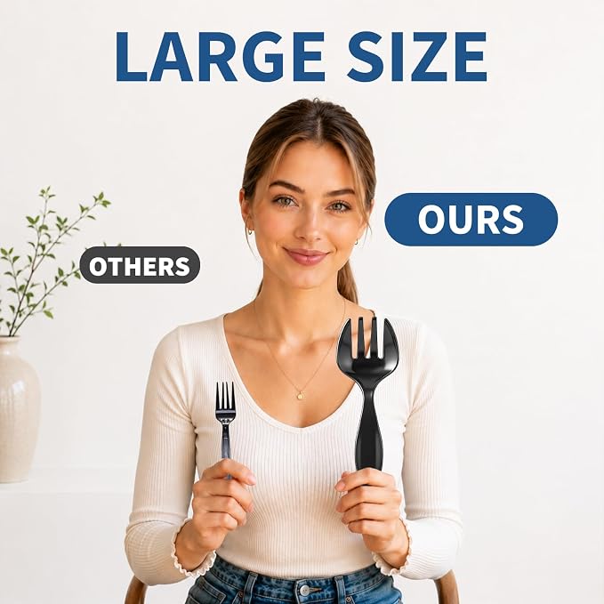 36 Pcs 9 Inch Plastic Serving Utensils Set, for Large Party | 12 Black Spoons + 12 Forks + 12 Tongs, Heavy Duty Disposable Tableware, for Buffet, Catering, Salad, Pasta and Soup