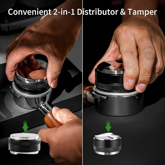 58mm Espresso Accessories Kit - 4 PCS Heavy Duty Dual Head Coffee Distributor and Tamper, WDT Tool, Magnetic Dosing Funnel, Mat - Fits Breville 58mm Machines and Portafilter