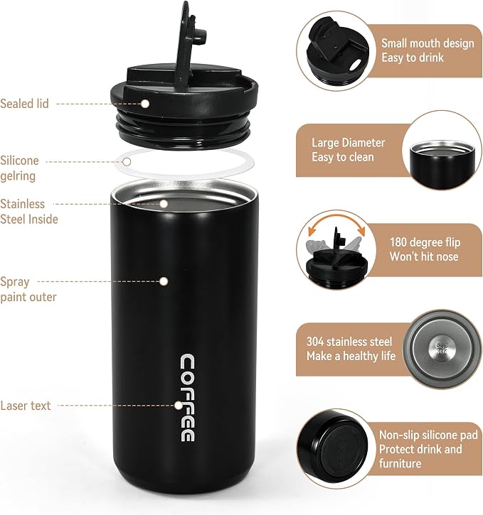 Insulated Coffee Mug 17oz,4 pack Travel Coffee Tumbler,Vacuum Insulated Coffee Mug with Leak Proof Screw Lid Coffee Cup for Men and Women for Hot & Cold Drinks