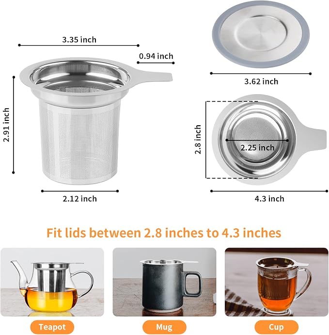 Vaincre Stainless Steel Extra Fine Mesh Tea Infuser | Large Capacity Basket with Lid, Loose Leaf Tea Strainer & Steeper, Fits Teapots, Mugs & Cups