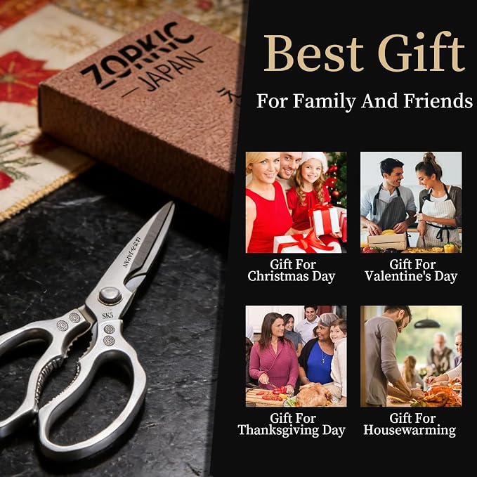 Kitchen Scissors for Food, Multi-All Purpose Japan Kitchen Shears, Heavy Duty Poultry Shear Dishwasher Safe Chicken Scissor, Seafood Shears, Meat Scissors Gifts for Men Women