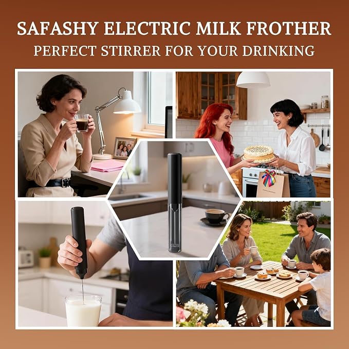 Rechargeable Milk Frother Handheld, Coffee Frother Wand Drink Mixer with Stainless Steel Whisk for Coffee, Cappuccino, Lattes, Frappe, Matcha and Hot Chocolate, (Black)