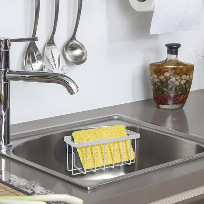 SHFKS Sponge Holder for Kitchen Sink,Sink Sponge Holder,Sink Caddy, Soap Holder,Bathroom,Scrubbers (Mat Silver)