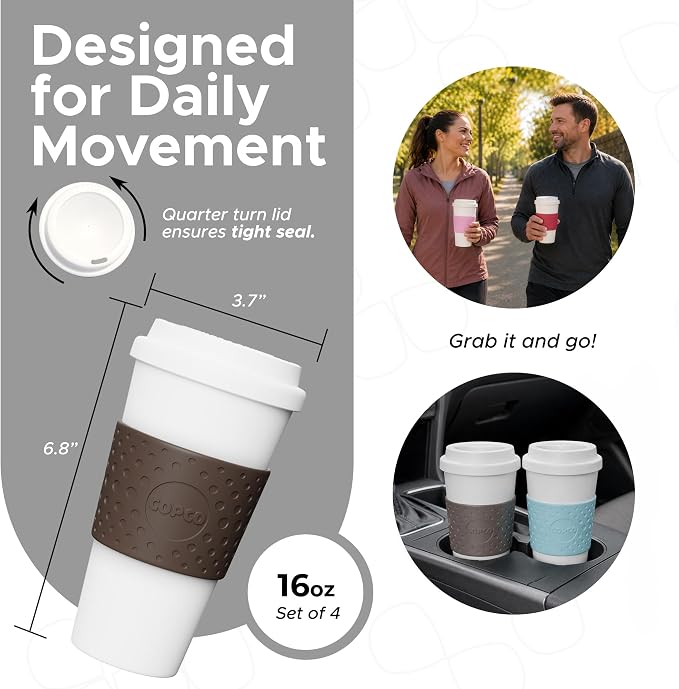 Copco Acadia Travel Mug, 16 Oz - Pink, Azure, Brown, Red, Set of 4