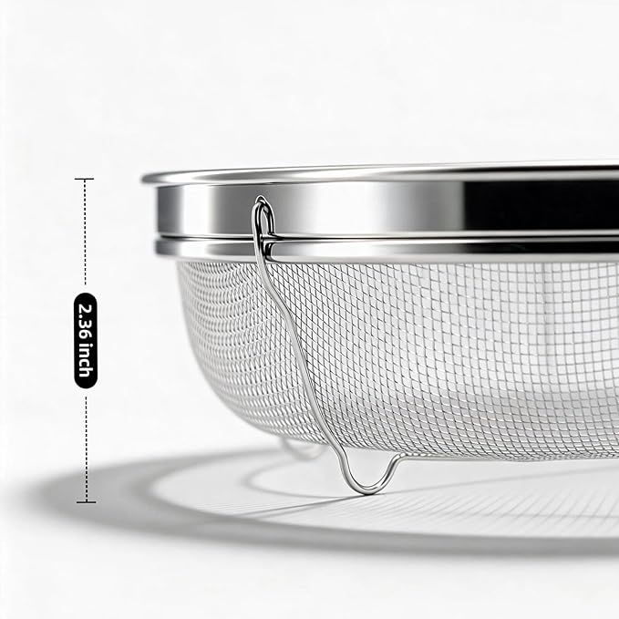 Fine Mesh Strainer for Kitchen, Stainless Steel Colander Bowl for Pasta, Rice, Fruit, Metal Net Baskets with Resting Base - Strain, Drain, Rinse (Diameter 9.84 inch)