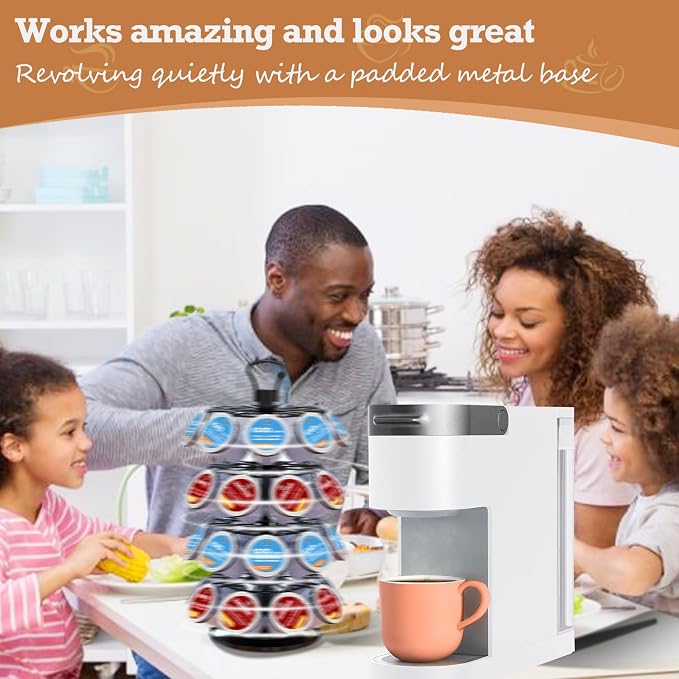 K Cup Holder,4-Tier Coffee Pod Holder Storage Organizer Stand,Holds 36 Pods | K Cup Carousel, 360°Rotating K Cup Organizer, Space-Saving for Countertop, K Cups Holder Easy Assembly, Glossy Black Finish