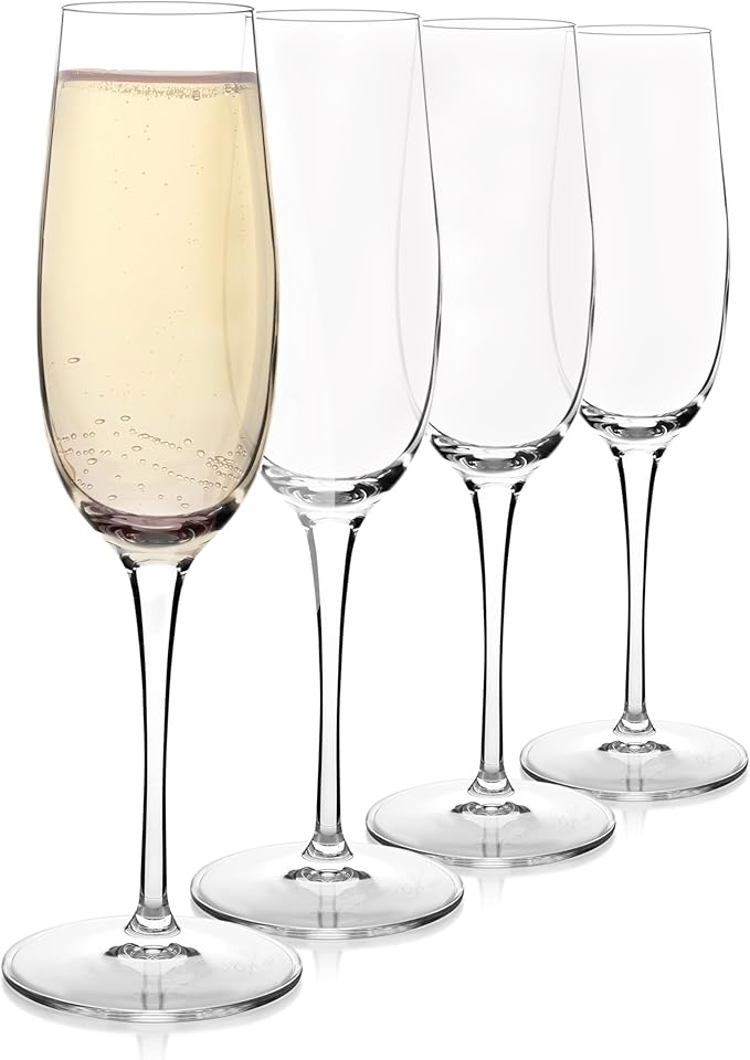 Luigi Bormioli Crescendo Champagne Flutes, 8.25 Oz - Clear, Set of 4 | Lead-Free Crystal Stemware with Elegant Long Stem Design for Champagne, Prosecco, Cava, Sparkling Cocktails, Dishwasher Safe