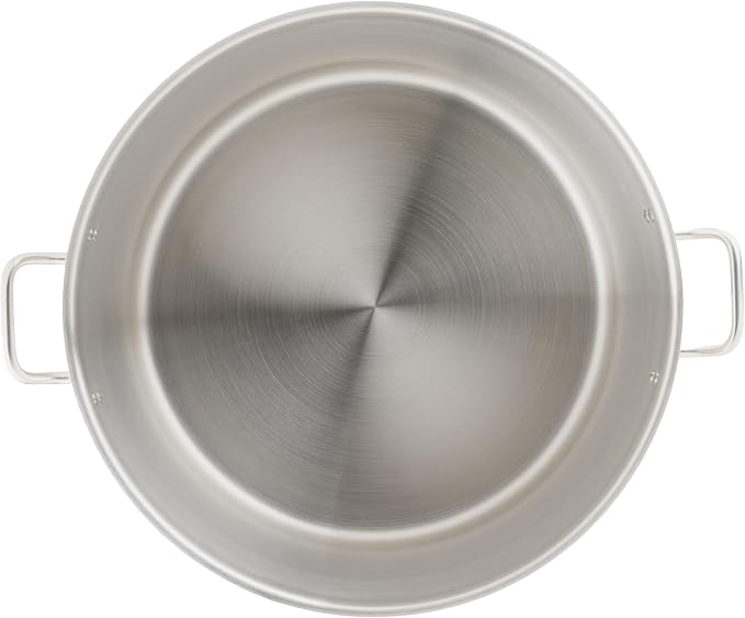 Winco Silver 80 qt Stainless Steel Stock Pot with Cover | Dishwasher safe, Heavy-duty, Tri-ply heating, Riveted handles, Great for Stocks, Soups, Pasta and Batch Cooking