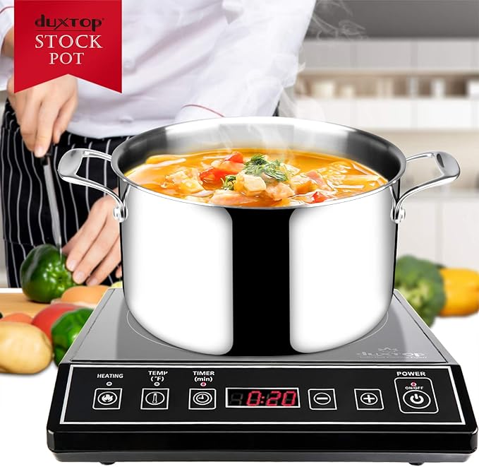 Duxtop Whole-Clad Tri-Ply Stainless Steel Stockpot with Lid, 6.5 Quart, Kitchen Induction Cookware | Whole Clad Cooking Pot for Soup and Stews, Large Capacity for Family Meal Preparation