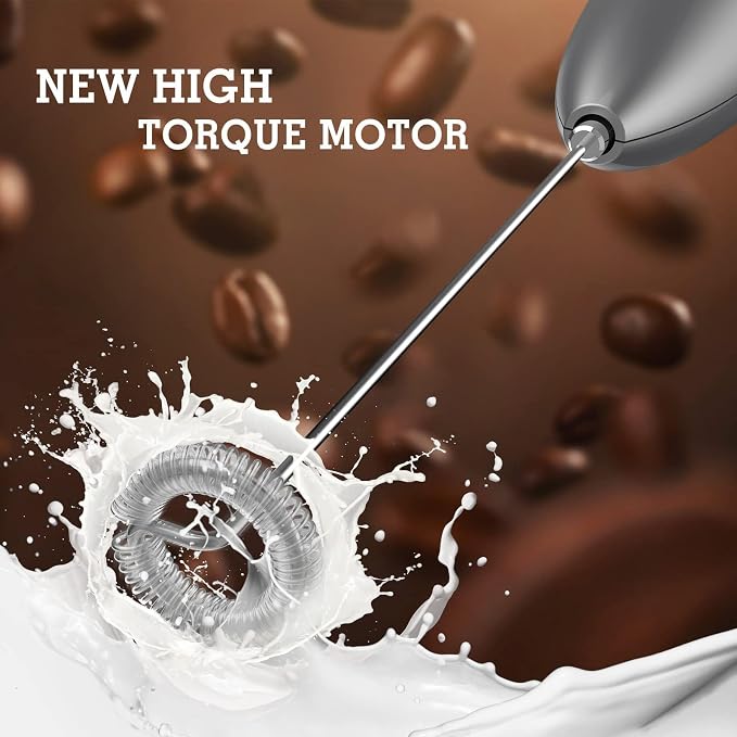 SIMPLETASTE Milk Frother Handheld Electric Foam Maker Battery Operated | Drink Mixer with Stainless Steel Whisk for Cappuccino, Bulletproof Coffee, Latte, Gray, with Stand