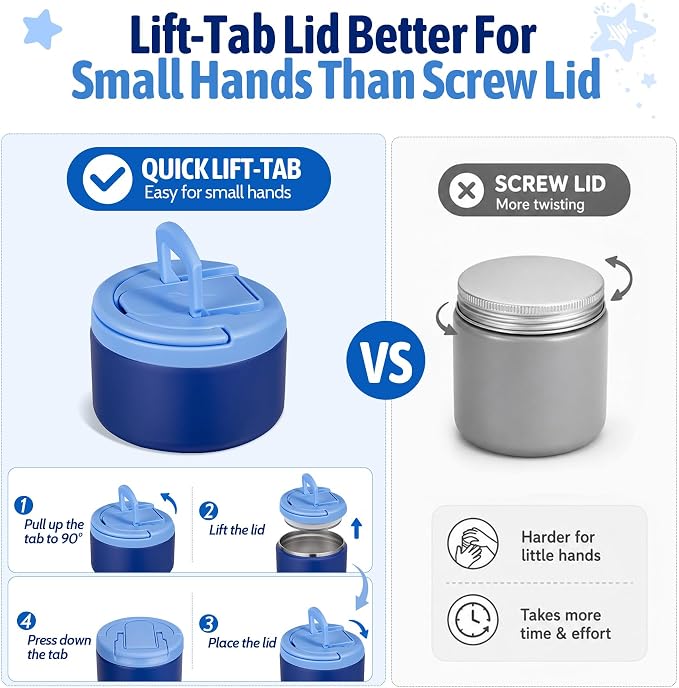 Bento Lunch Box Set with 8 oz Soup Thermo, Kids Leakproof 4 Compartments Hot Food Container with Sauce Cup, Ice Pack and Lunch Bag, Child Insulated Food Jar for School - Blue